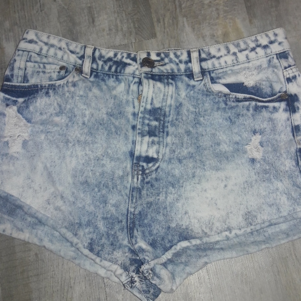 Acid wash high rise shorts